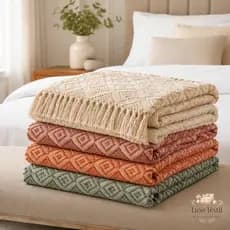 Kit 2 Mantas Tambaba Decorativas Extra Grande 100% Algodão Para Sofá Cama Poltrona 2,40x1,80m Frio