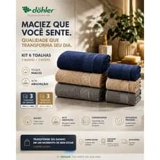 Kit Jogo Toalhas Dohler Original Banho e Rosto Algodão Premium