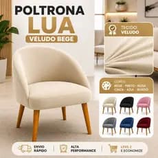 Poltrona Cadeira Estofada Lua Veludo Bege Luxo Sofisticada Madeira Sala Quarto Recepcao