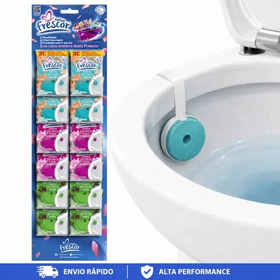 12 Unidades Pedra Pastilha Sanitaria Novo Frescor 22g Banheiro Vaso Antiodor Limpeza Higiene Limpeza