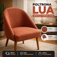 Poltrona Cadeira Estofada Lua Terra-Cota Boucle Luxo Moderna Elegante Sala Quarto Confortável