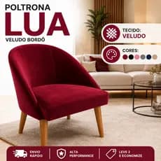 Poltrona Cadeira Estofada Lua Veludo Bordô Vermelha Luxo Moderna Elegante Madeira Sala Confortável