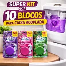 Kit 10 Blocos Tablete Pastilha Sanitária Caixa Acoplada 45g Limpeza Profunda Banheiro Novo Frescor