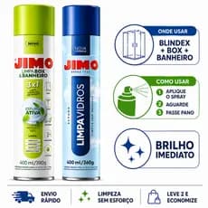Kit Limpa Vidro Box Banheiro Limpeza Pesada Brilho Tira Limo Blindex Sacada Azulejo Jimo Spray 400ml