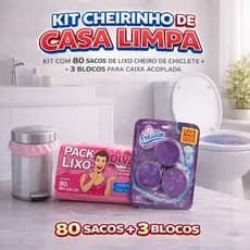 Kit Bloco Pastilha Caixa Acoplada Vaso Sanitario Saco Lixo 8L Perfumado Chiclete Casa Limpa Aroma