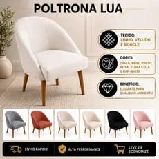 Poltrona Estofada Lua Luxo Elegante Tecido Linho Veludo Bouclé Sala Confortável Cadeira Moderna