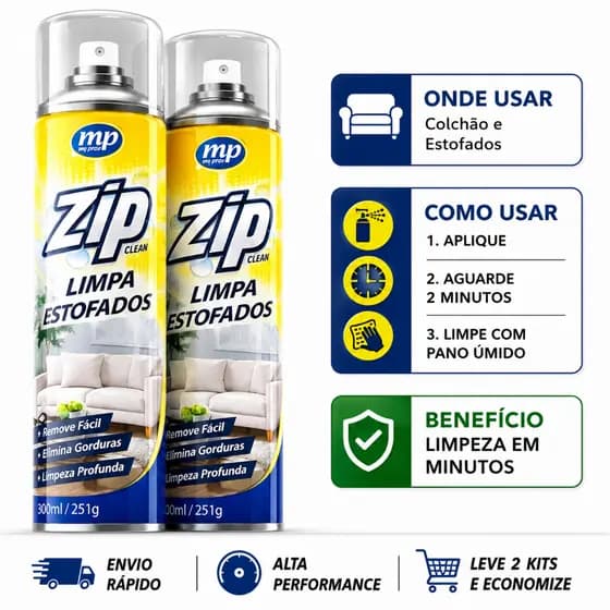 Kit 2 Limpa Colchão Sofá Poltrona Estofados Espuma Seca Zip Clean 300ml Multiuso Remove Manchas