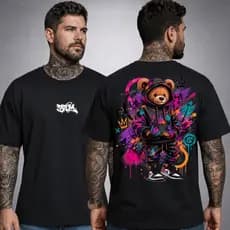 Camiseta Estampada Urso Bear Masculina Camisa 100% Algodão Streetwear Urso Color Casual