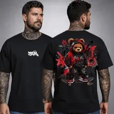 Camiseta Masculina Blusa Estampa Urso Bear Algodão 30.1 Streetwear Estampada