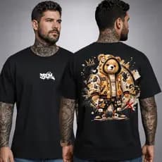 Camiseta Estampada Urso Bear Masculina Blusa 100% Algodão Streetwear Casual
