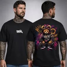 Camiseta Masculina Bear Urso Blusa Estampada Urso 100% Algodão Estilo Streetwear