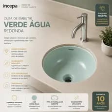 CUBA PIA DE EMBUTIR REDONDA INCEPA VERDE ÁGUA 36,5CM
