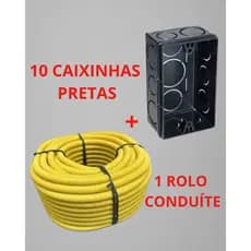 KIT MANGUEIRA CORRUGADA 3/4 AMARELA REFORÇADA + 10 CAIXINHAS PRETAS 4X2