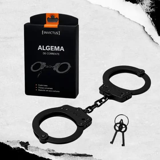 Algema de Corrente Preta e Prata em Aço Carbono AISI 1020 + 2 Chaves
