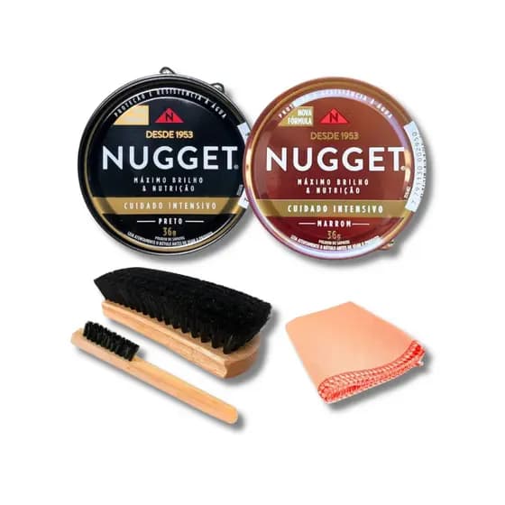 Kit Graxa Nugget 1 Preto 1 Marrom 2 Escovas 1 Flanela Polir
