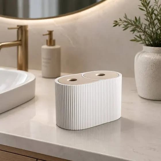Organizador de Banheiro Porta Cotonete e Algodão 2 em 1 com Tampa | Kit Higiene Decorativo Moderno Branco