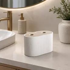Organizador de Banheiro Porta Cotonete e Algodão 2 em 1 com Tampa | Kit Higiene Decorativo Moderno Branco
