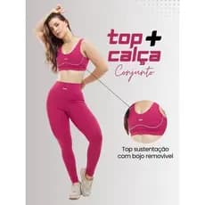 Conjunto Fitness Feminino Calça Cintura Alta +  Top com Bojo Removível Zero Transparência Compressão
