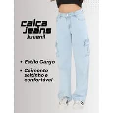 Calça Wide Leg Juvenil Feminina Jeans 100% Algodão Pantalona Estilosa Cintura Alta Tendência Moderna