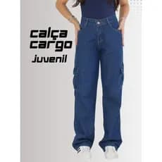 Calça Cargo  Juvenil Feminina  Wide Leg 10 ao 16 100% Algodão Cintura  Alta  Casual  Moderna Passeio
