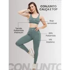 Conjunto Fitness Feminino Cintura Alta + Top com Bojo Zero Transparência Academia Treino Modelador