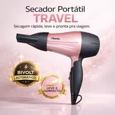 Secador Portátil Travel 1200W Bivolt Compacto Leve Secagem Rápida Proteção Térmica Ideal Para Viagem