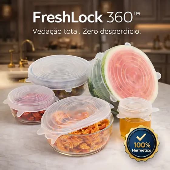 Kit Tampas Silicone FreshLock 360 Vedação Hermética Universal Reutilizável