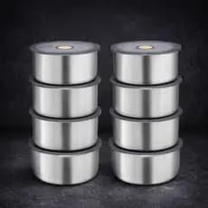 Kit 8 Potes Inox Herméticos com Tampa Aço Inoxidável Redondo Vedação Premium Cozinha