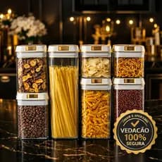 Kit 7 Potes Herméticos Acrílico Transparente Vedação100%Organizadores de Cozinha Mantimentos Premium
