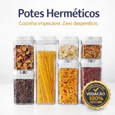 Kit Potes Herméticos Acrílico 7 Peças Transparente com Vedação Segura  para Cozinha e Despensa