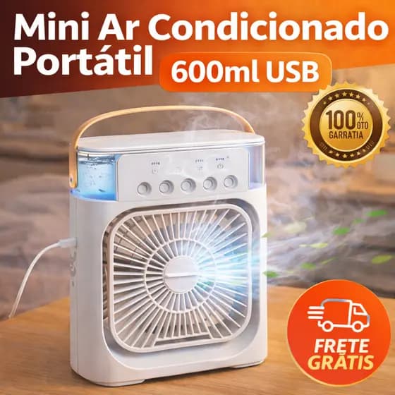 Ventilador Climatizador Portátil USB Recarregável Silencioso Umidificador de Ar Compacto Econômico.
