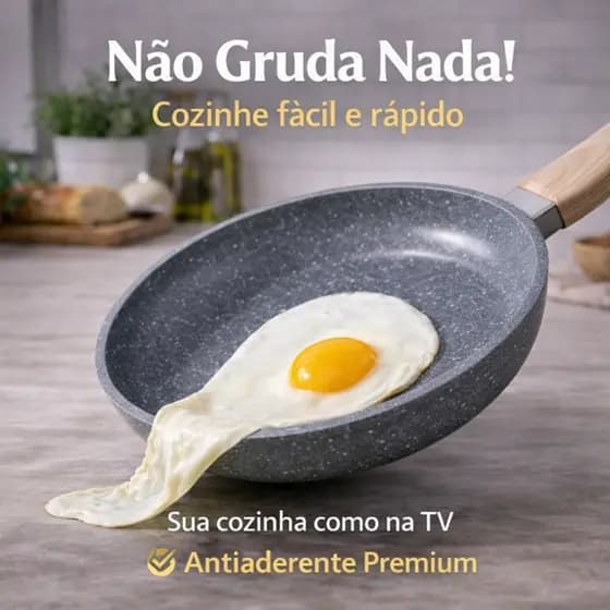 Frigideira Antiaderente 22cm Premium Panela Não GrudaCabo Estilo MadeiraFrigideira CozinhaResistente