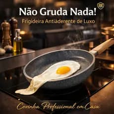 Frigideira Antiaderente 22cm PremiumNão Gruda, Cabo Estilo Madeira,Alta Durabilidade