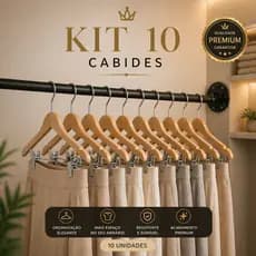 KIT 10 UNIDADES Cabide Madeira MaisonGrip Élégance Premium Presilhas Firmes organizador luxo roupas durável