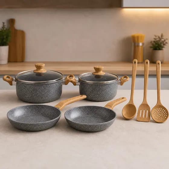 KIT panelas antiaderente + Utensilios  Bella Cucina Set  não gruda fácil limpar cores sortidas