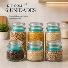 Kit 6 Potes Herméticos Vidro Tampa Silicone 350ml 550ml 760ml Armazenamento Mantimentos -sortida