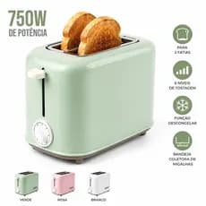 Torradeira Elétrica 2 Fatias 750W 6 Níveis Função Descongelar Bandeja Removível 110/220V RT-TS201