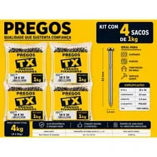 Prego 18x30 Liso Kit 4Kg Alta Resistência e Durabilidade para Madeira Construção e Marcenaria
