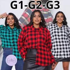 Camisa Xadrez Feminina Manga Longa Plus Size G1 G2 G3 Tecido Duna Premium Social Junina Elegante