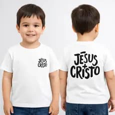 Camiseta Algodão Infantil Jesus Cristo Camisa Cristã Gospel Infantil Roupa Infantil Religiosa Estampa Frente e Costas