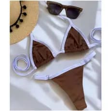 Biquíni Fio Dental Marquinha De Fita Feminino Cortininha Bronze Moda Verão Biquine