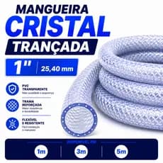 Mangueira Cristal Trançada 1" Polegada - 25,40mm Transparente PVC Flexivel Reforçada 1 Metro 3m -5m-