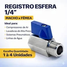 Registro Válvula Esfera 1/4"  Aço Mini Latão Niquelado Macho x Fêmea - Alta Pressão Água Lavadora Ar