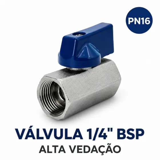 Registro Válvula Esfera Mini 1/4" BSP Fêmea/Fêmea Aço PN16  Registro Alta Vedação Água Ar