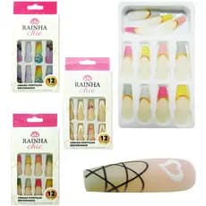 Kit Unhas Postiças Bailarina Decoradas Rainha Chic – 12 Peças para Mãos Desenhos glitter