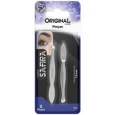Pinça de Sobrancelha Safira 2 Peças 7cm – Precisão Profissional na Cartela