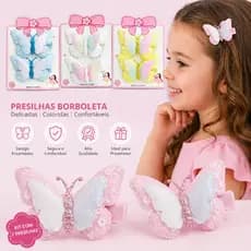 Kit Presilha de Cabelo Borboleta Infantil 2 Peças – Tic Tac Antiderrapante Glitter Colorido 6x4,5cm