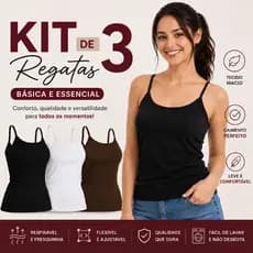 Regata Feminina Alcinha - Kit 3 regatas - Malha Confortável Justinha Básica Essencial Casual