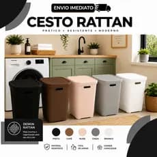 Cesto Rattan 50L com Tampa Moderno – Organizador de Roupas em Várias Cores