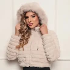 Casaco Jaqueta Puffer Pelúciada Feminina Felpudo Teddy Capuz Forrado Quentinha Pelinhos Casaco Frio